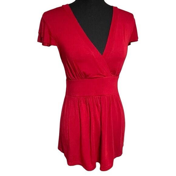 Sonoma Deep Crimson Red Double Flutter Cap Sleeve Top - Picture 1 of 5